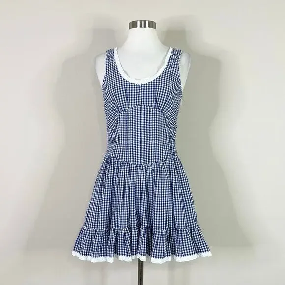 LoveShackFancyCeronne Gingham Plaid Corset Style Blue White Mini Dress 2